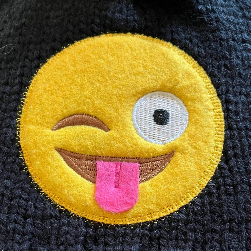 Smiley Emoji Black Yellow Pom-Pom Hat